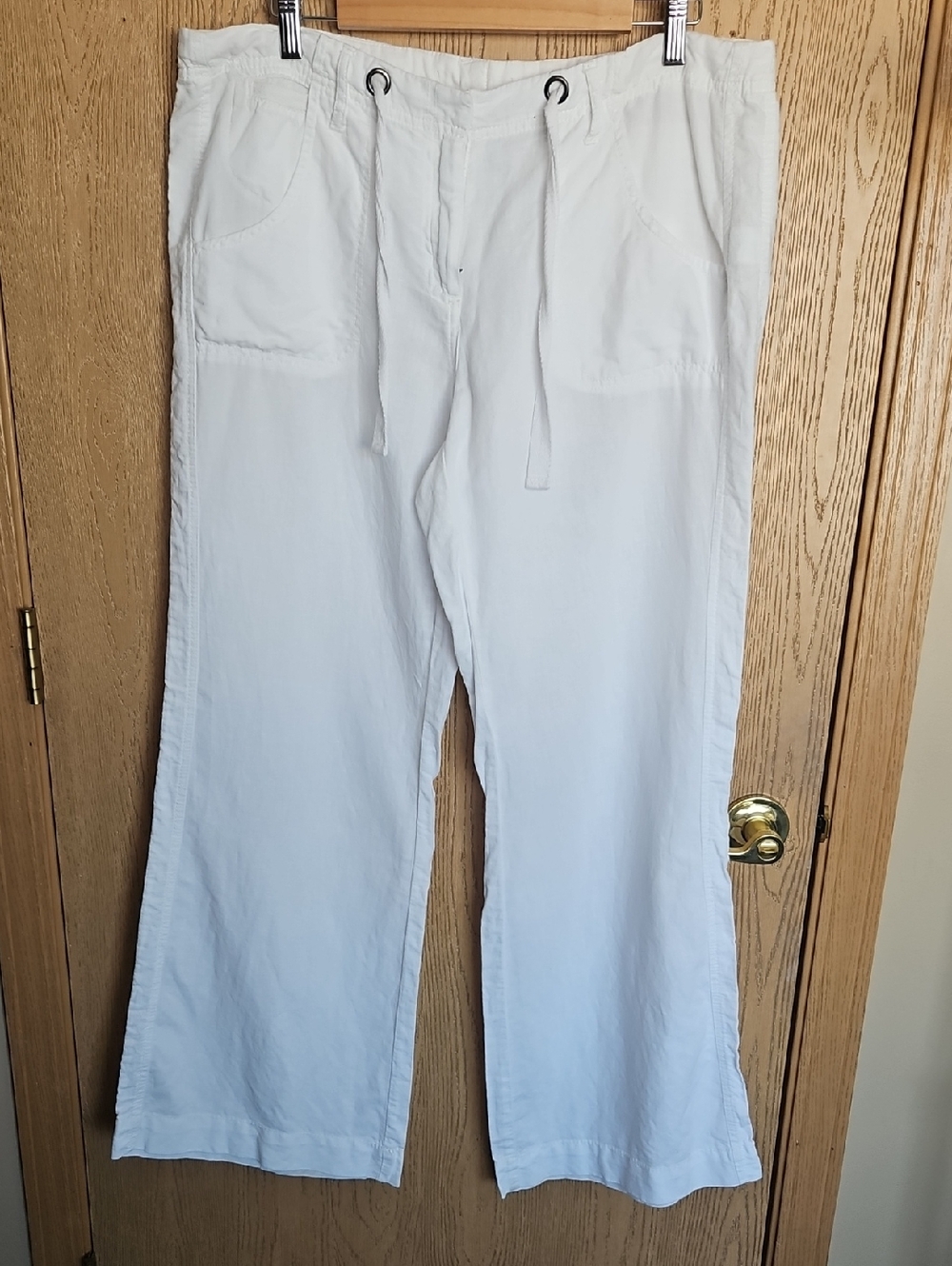 Kenar White Drawstring Linen-Blend Pants